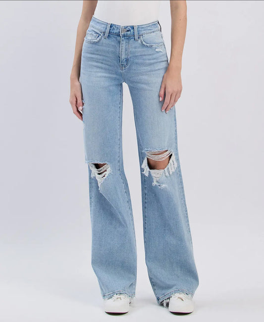 High Rise Distressed Wide Leg Jeans