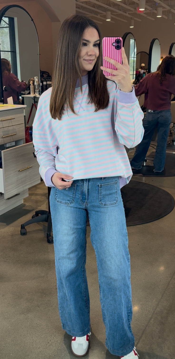 Mock Neck Stripped Sweatshirt