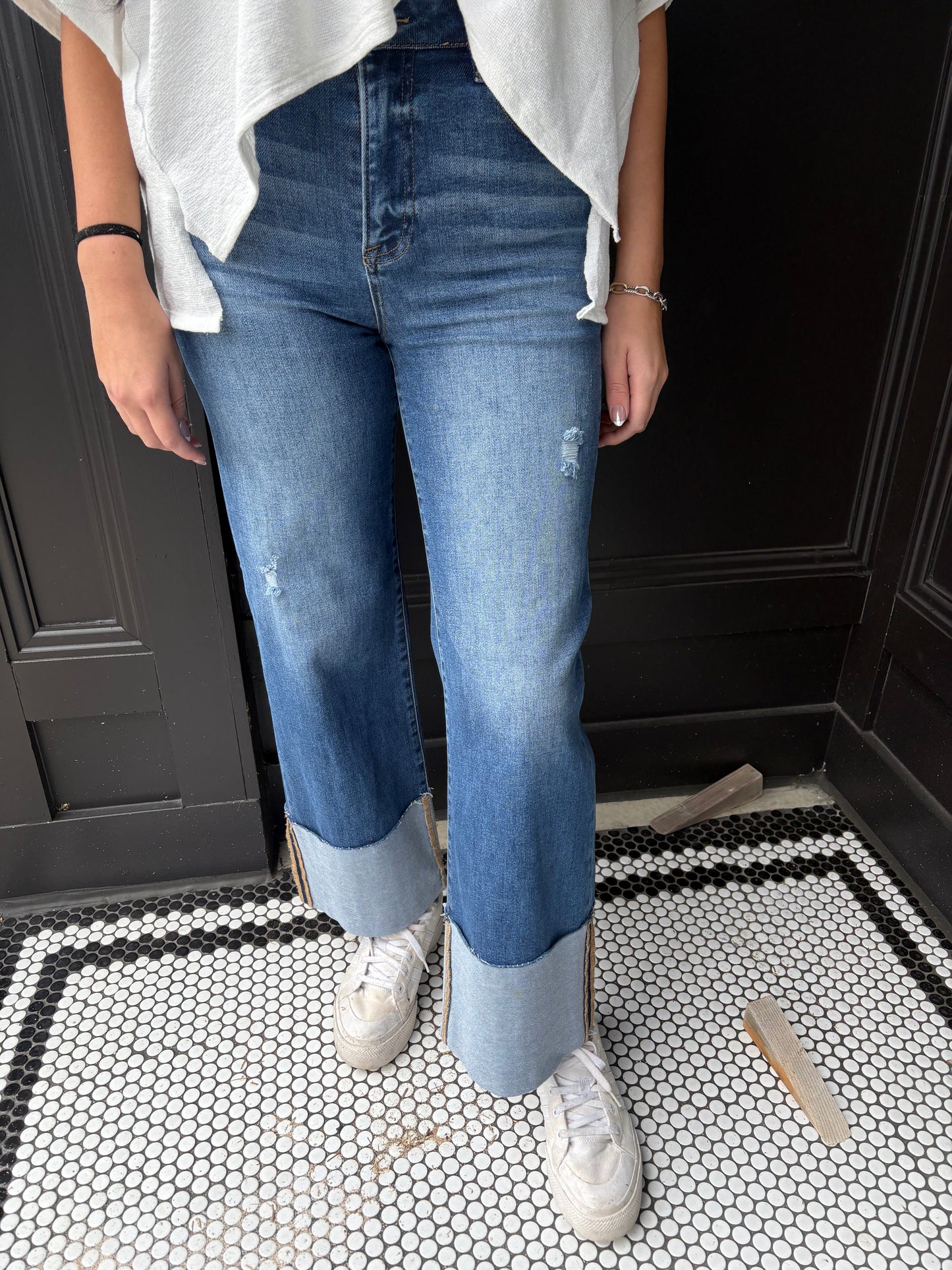 High Rise Cuffed Denim