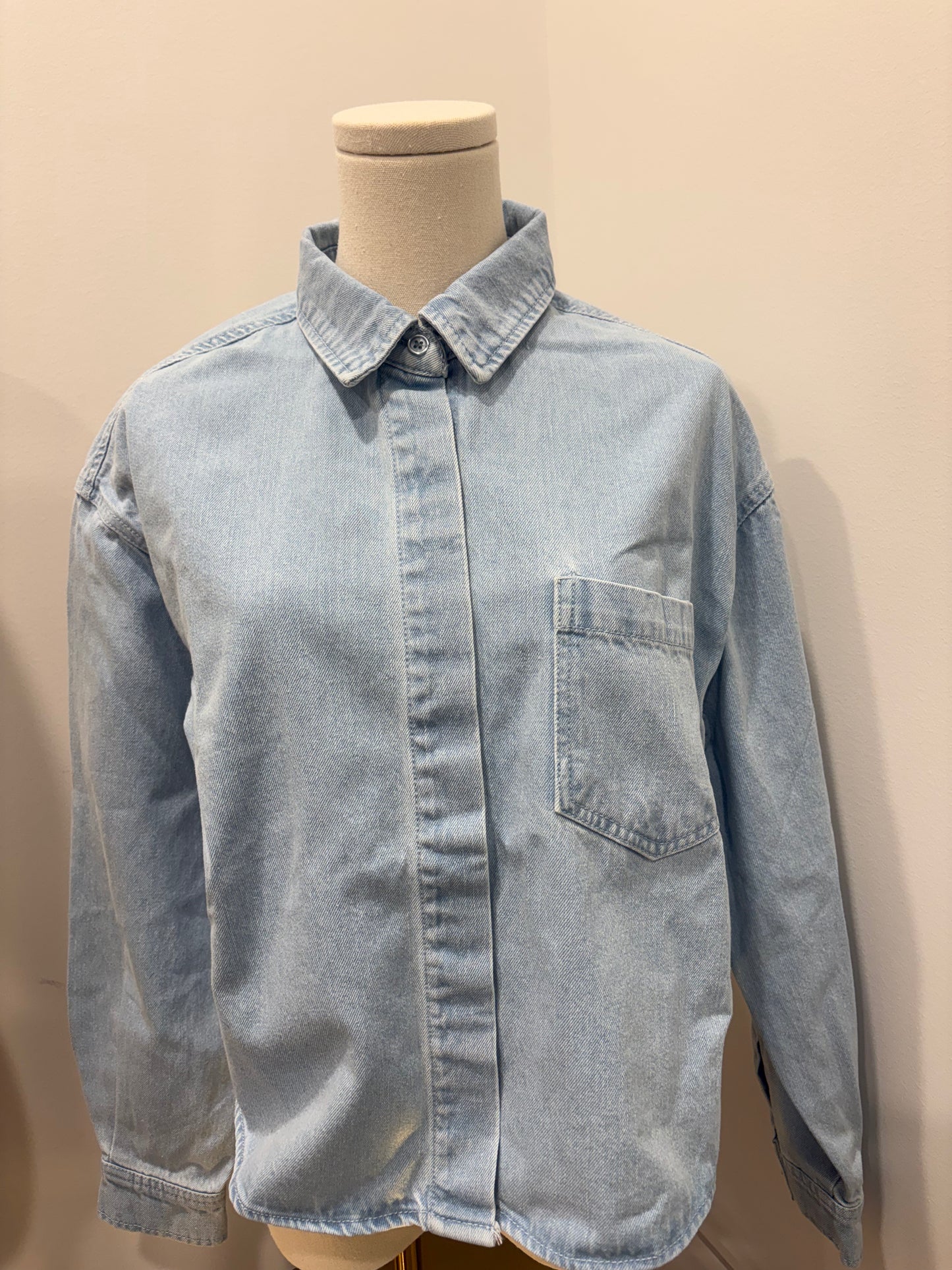 Oversized Cropped Denim Shirt