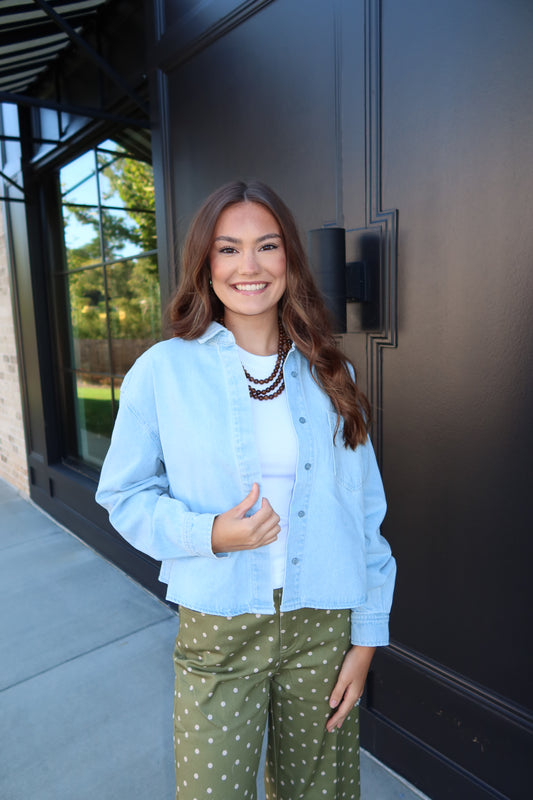 Oversized Cropped Denim Shirt