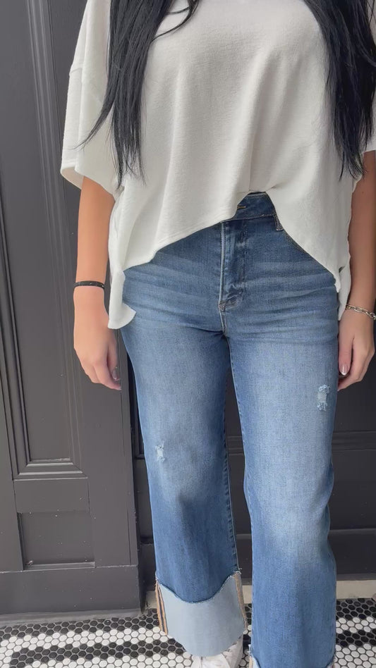 High Rise Cuffed Denim